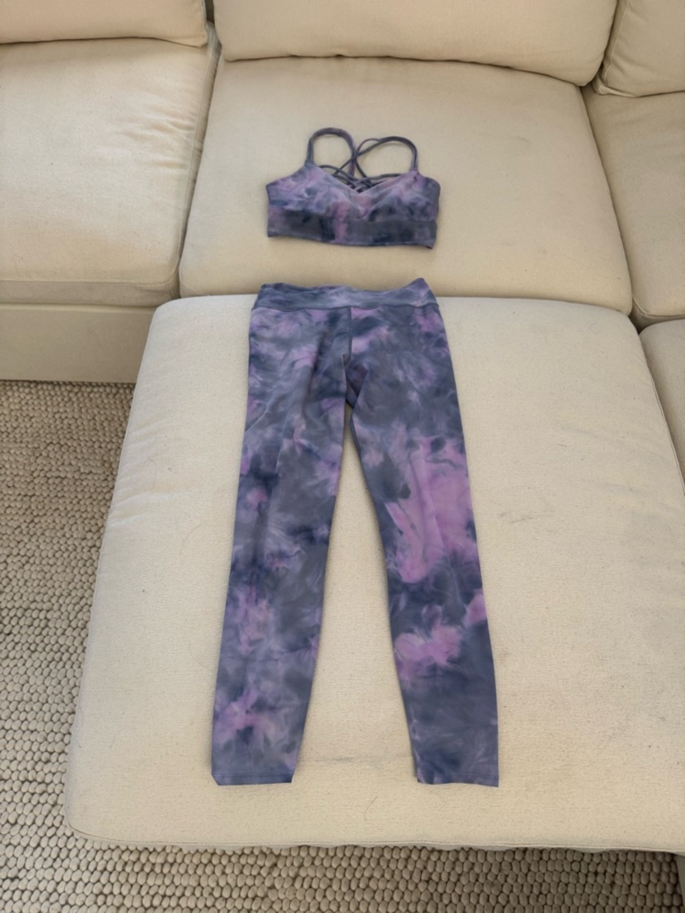 JoyLab Purple Pink Tie Dye 3pc Activewear Set XS/S (Bra, Leggings, Sweatshirt)